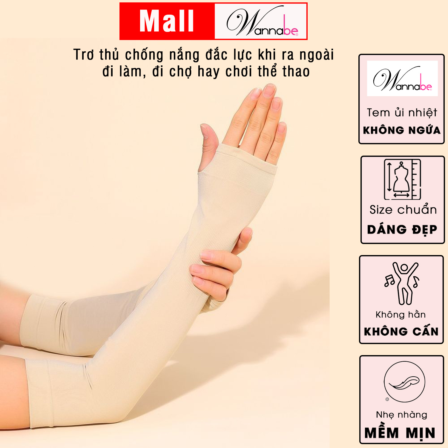 Mô tả Combo găng tay chống nắng nam nữ WANNABE bao tay chống tia UV bảo vệ chuyên sâu toàn cánh tay VD010 - 1