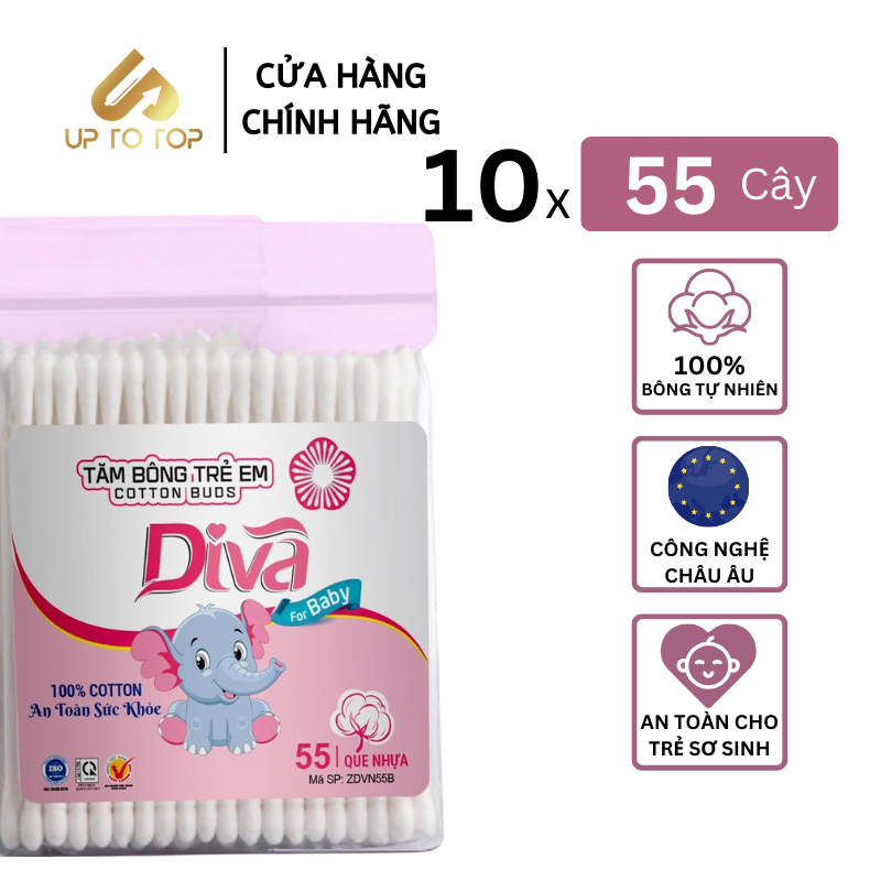 Mô tả Tặng 2 gói khi mua 10 gói Tăm bông kháng khuẩn Diva Baby dành cho Trẻ Sơ Sinh 100% Bông Tự Nhiên - 1