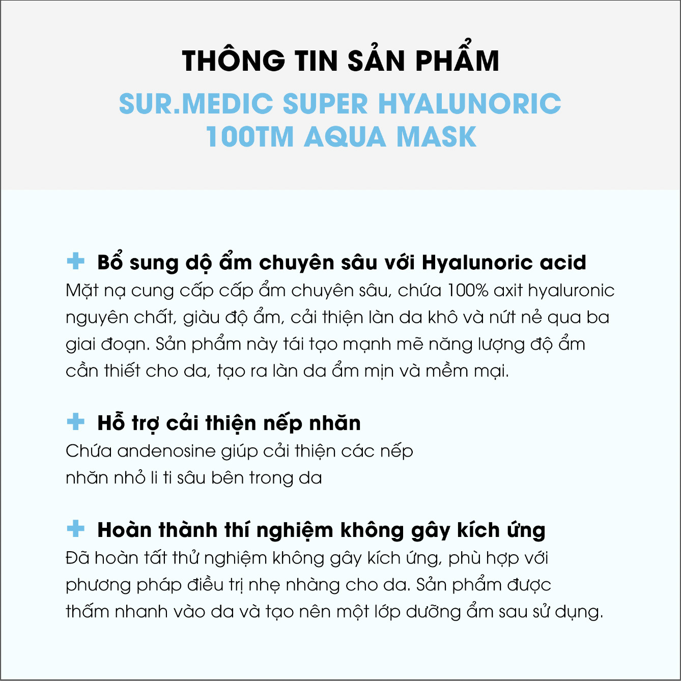 Mô tả Combo 10 Mặt Nạ Cấp Nước SUR.MEDIC Super Hyaluronic 100TM Aqua Mask 30g - 3