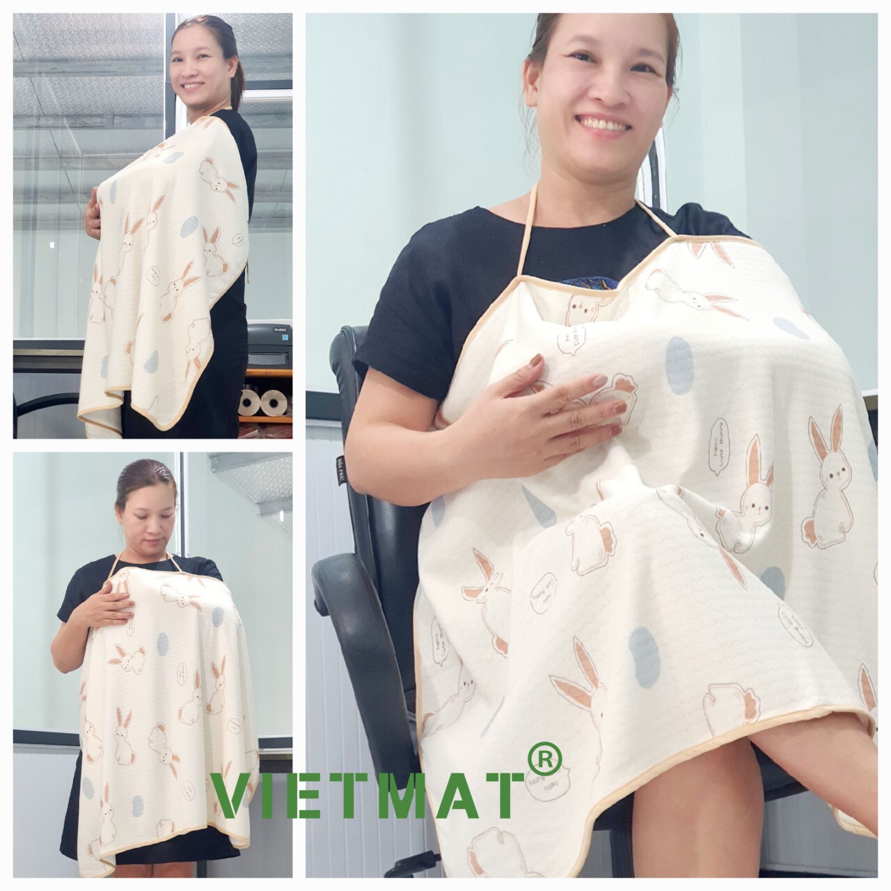 Mô tả Khăn choàng điều hòa che bé bú Vietmat 3 lớp thoáng mát, rộng rãi, kín đáo và nhiều tiện ích - 1