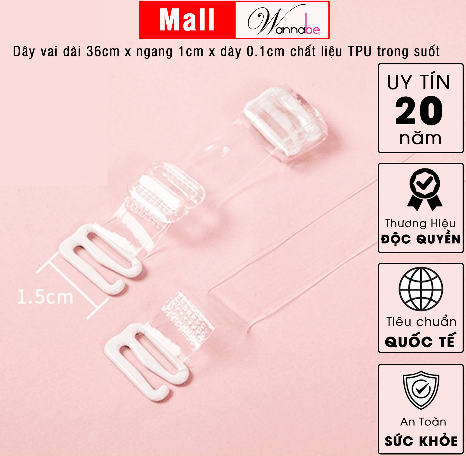 Mô tả Dây vai trong suốt bản 1cm dùng cho áo ngực Wannabe DA10T tàng hình trên đôi vai tự tin khoe vai - 1