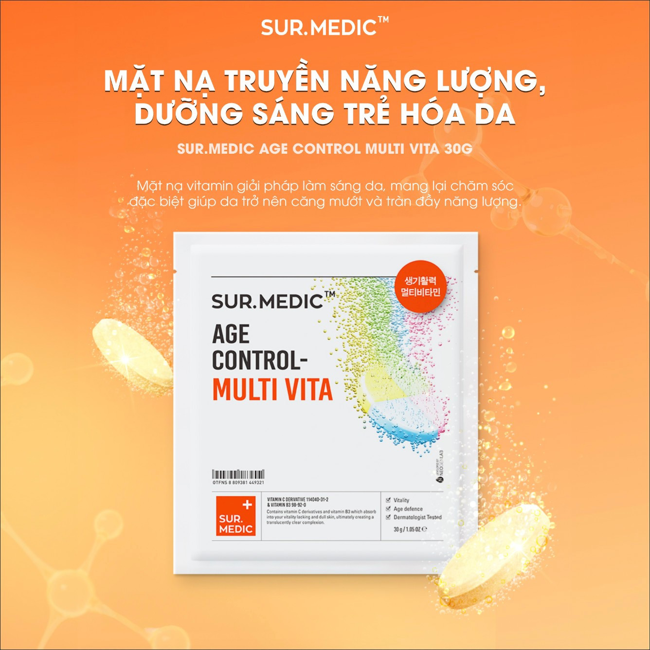 Mô tả Combo 10 Mặt Nạ Hỗ Trợ Cung Cấp Multi Vitamin SUR.MEDIC Age Control Multi Vita Mask 30g/miếng - 2