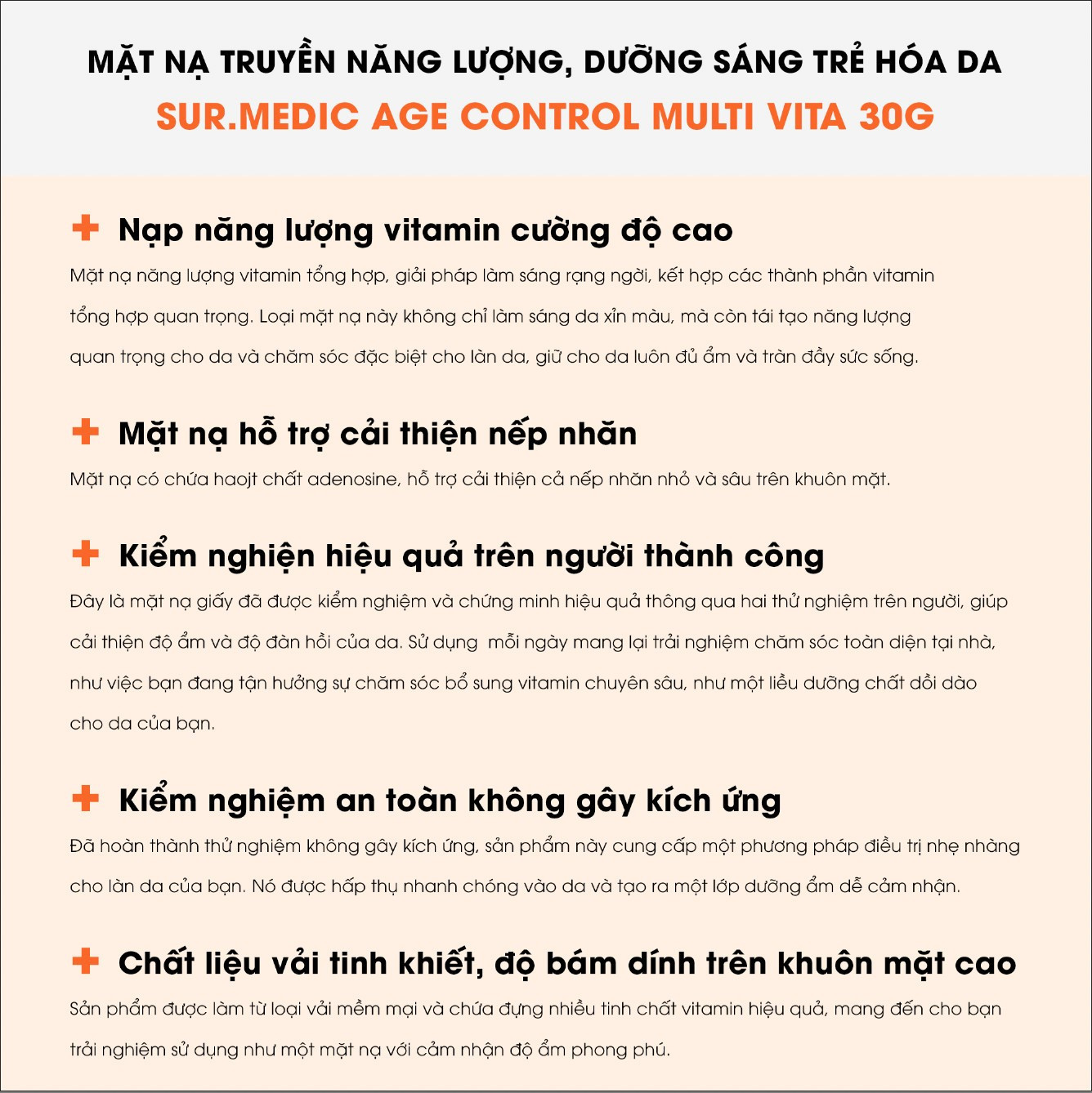 Mô tả Combo 10 Mặt Nạ Hỗ Trợ Cung Cấp Multi Vitamin SUR.MEDIC Age Control Multi Vita Mask 30g/miếng - 3