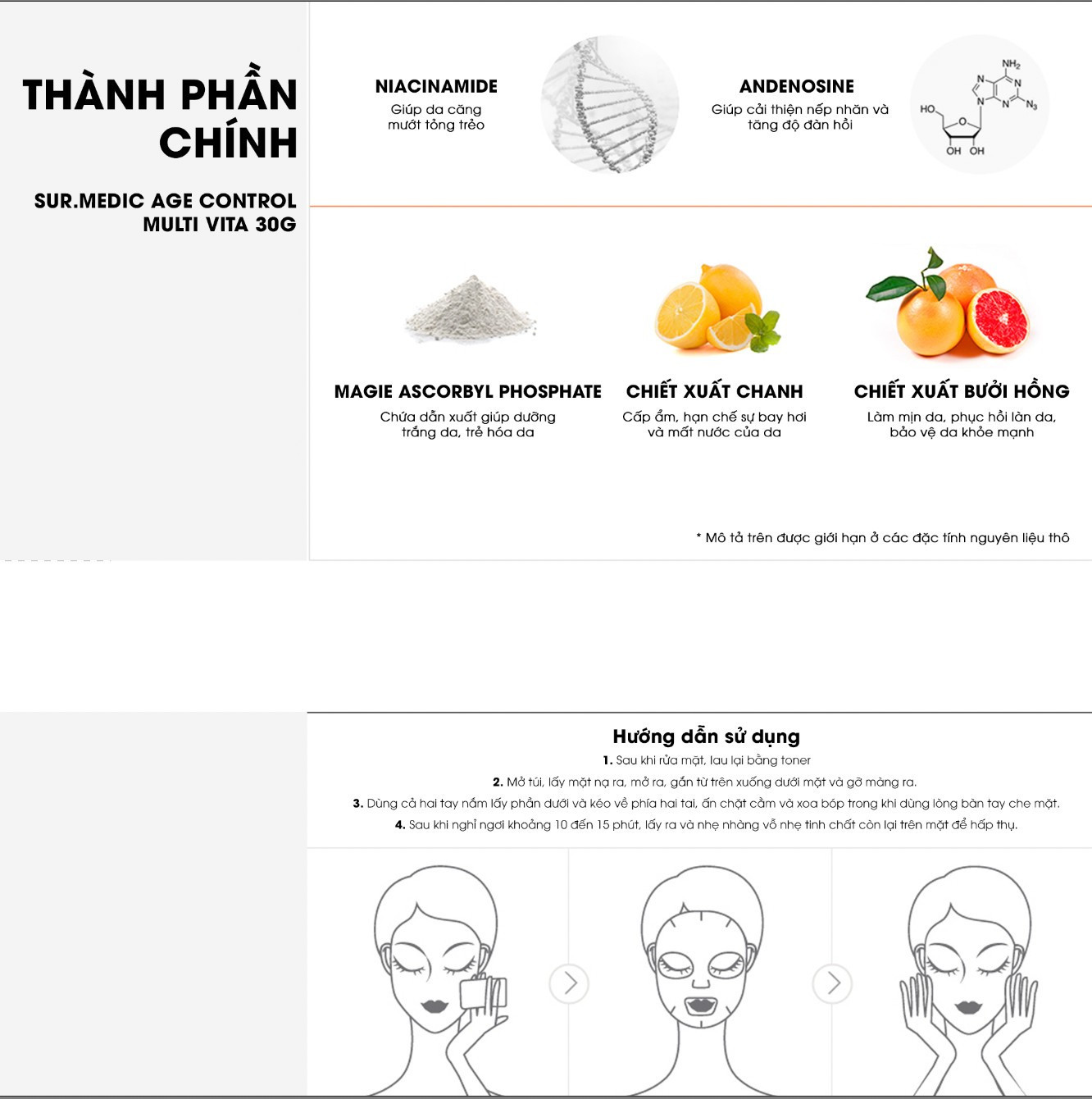 Mô tả Combo 10 Mặt Nạ Hỗ Trợ Cung Cấp Multi Vitamin SUR.MEDIC Age Control Multi Vita Mask 30g/miếng - 6