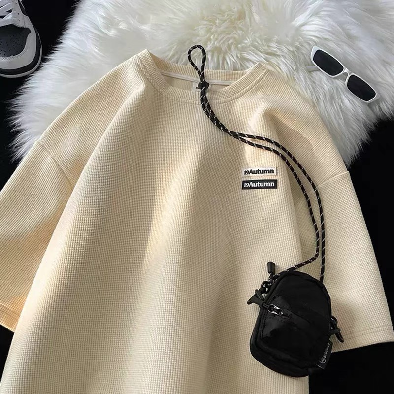 Mô tả ÁO THUN 19Autumn NAD Unisex Áo phông nam nữ tay lỡ oversize form rộng chất liệu cotton dệt tổ ong thoáng mát - 1