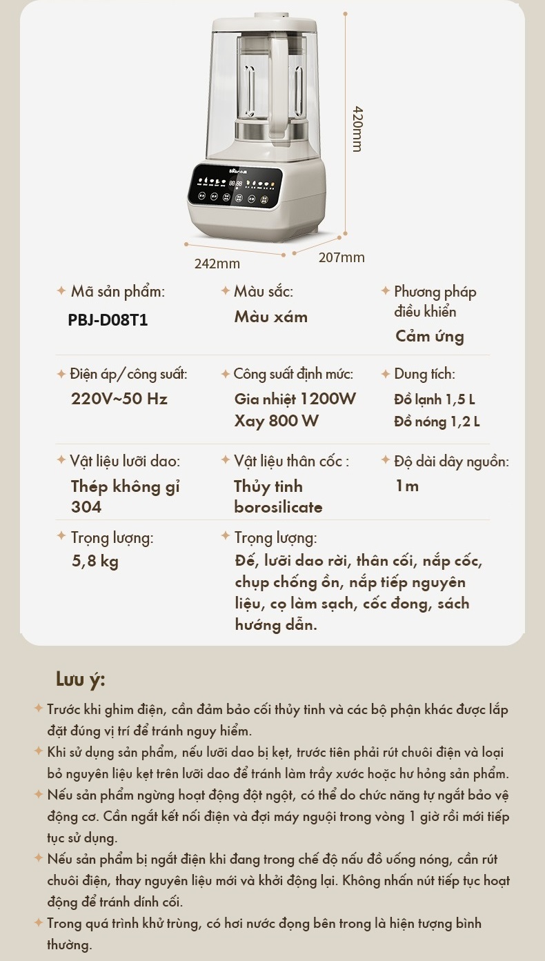 Máy làm sữa hạt Bear PBJ-D08T1 - Tiện ích