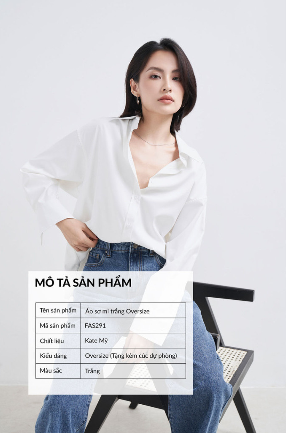 Áo sơ mi trắng nữ GILLEE dáng oversized
