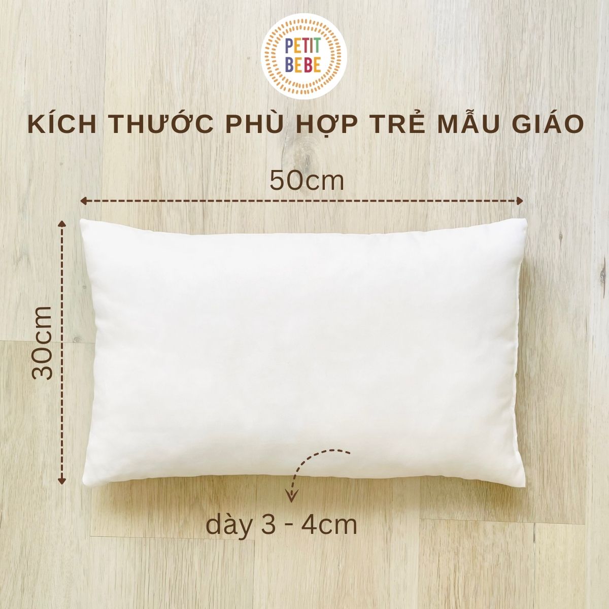 Mô tả Gối nằm cho bé mẫu giáo tiểu học muslin Petit Bebe 30x50cm mềm mát thoáng khí - 2