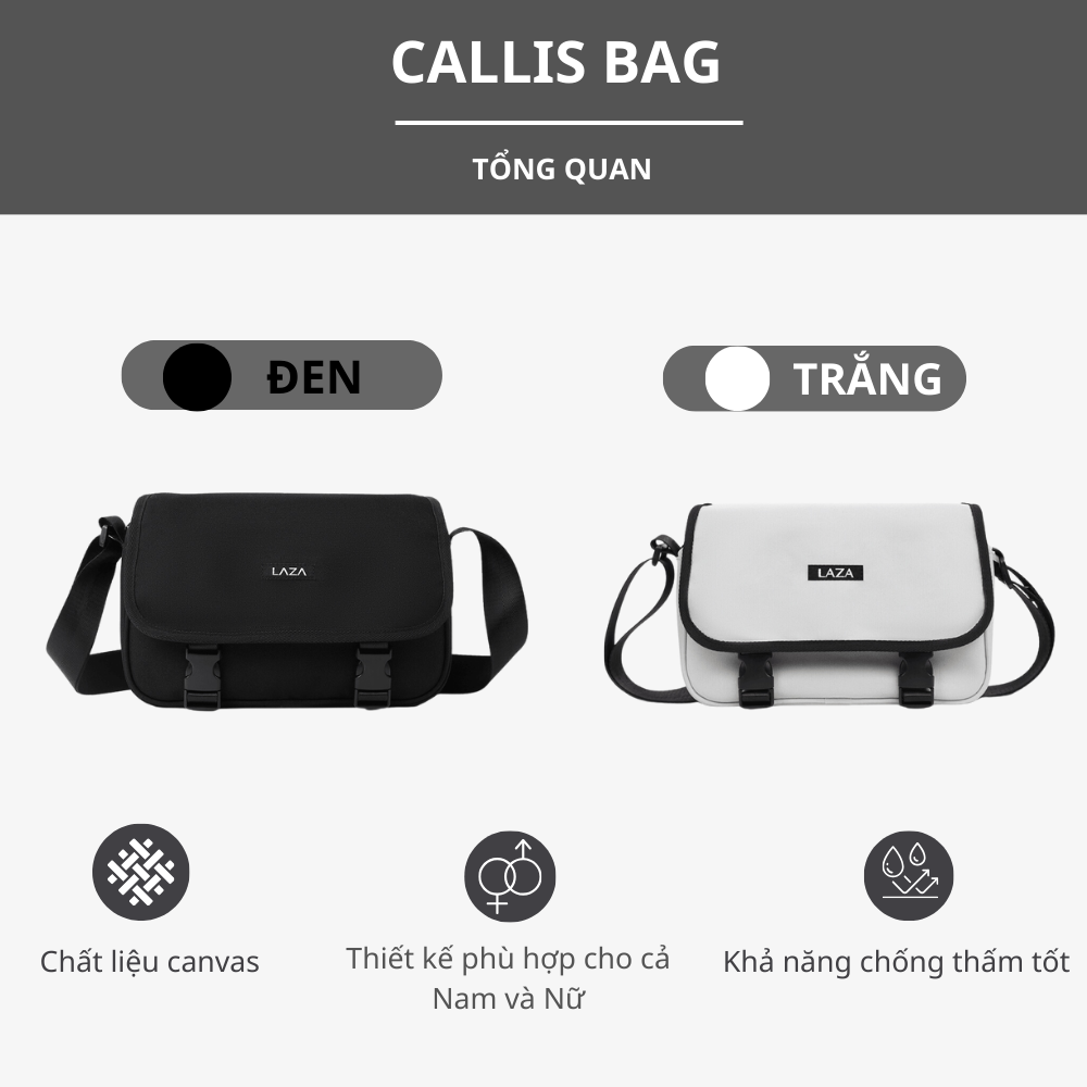 Mô tả Túi đeo chéo nam LAZA Callis Bag 597 - Chất liệu canvas trượt nước - Hàng thiết kế cao cấp - 1