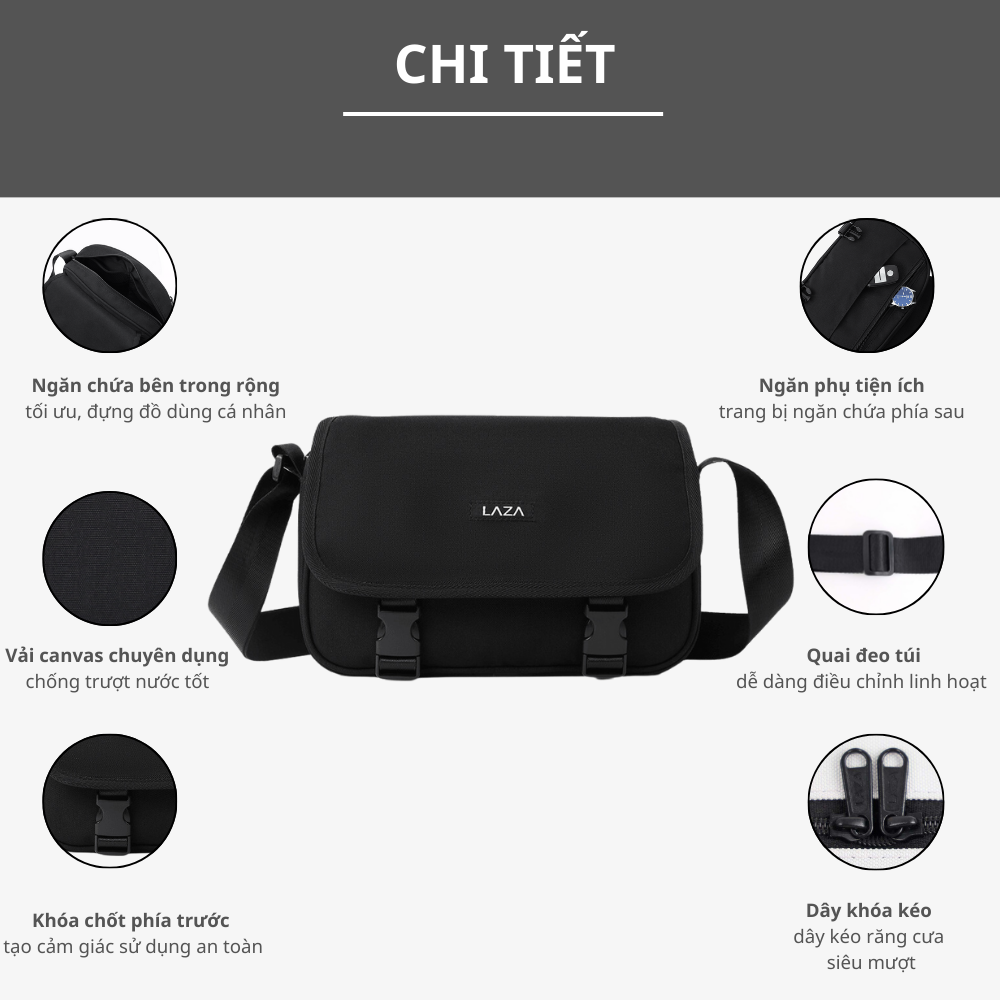 Mô tả Túi đeo chéo nam LAZA Callis Bag 597 - Chất liệu canvas trượt nước - Hàng thiết kế cao cấp - 3