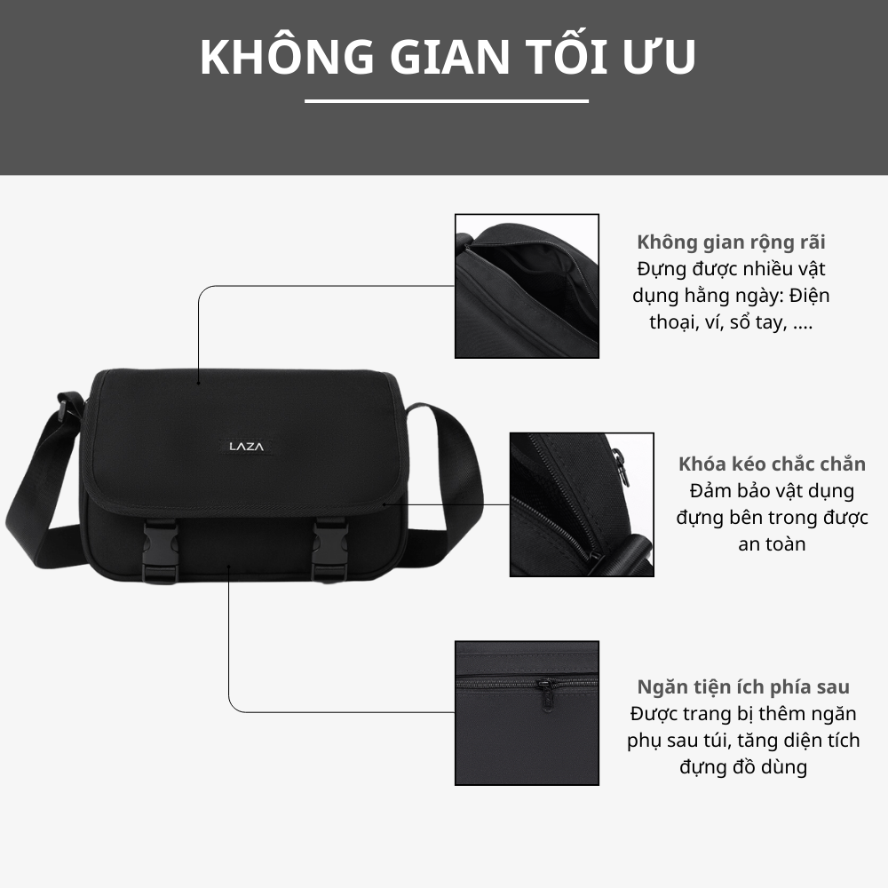 Mô tả Túi đeo chéo nam LAZA Callis Bag 597 - Chất liệu canvas trượt nước - Hàng thiết kế cao cấp - 4