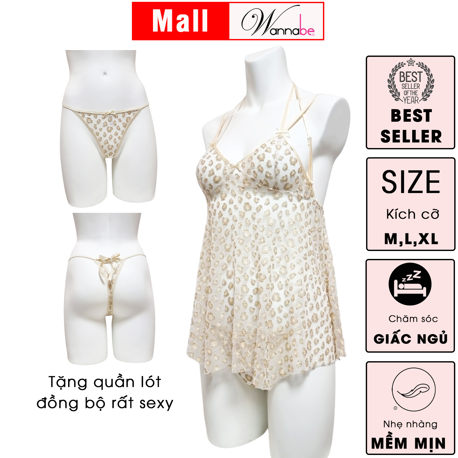 Mô tả Đầm ngủ WANNABE váy ngủ lưới trong suốt sexy tặng kèm quần đồng bộ khoe thân hình gợi cảm DNC15 - 4