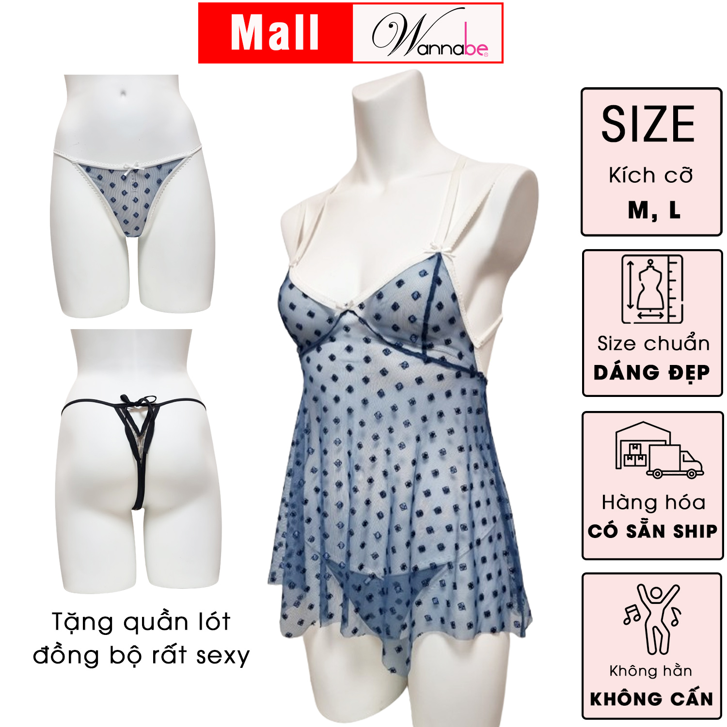 Quần T-back cột nơ tặng kèm đầm ngủ WANNABE DNC15