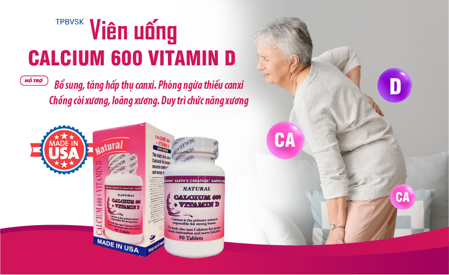 Mô tả Viên uống Calcium 600 Vitamin D bổ sung canxi, giúp xương chắc khỏe, chống còi xương (Hộp 90v) - 1