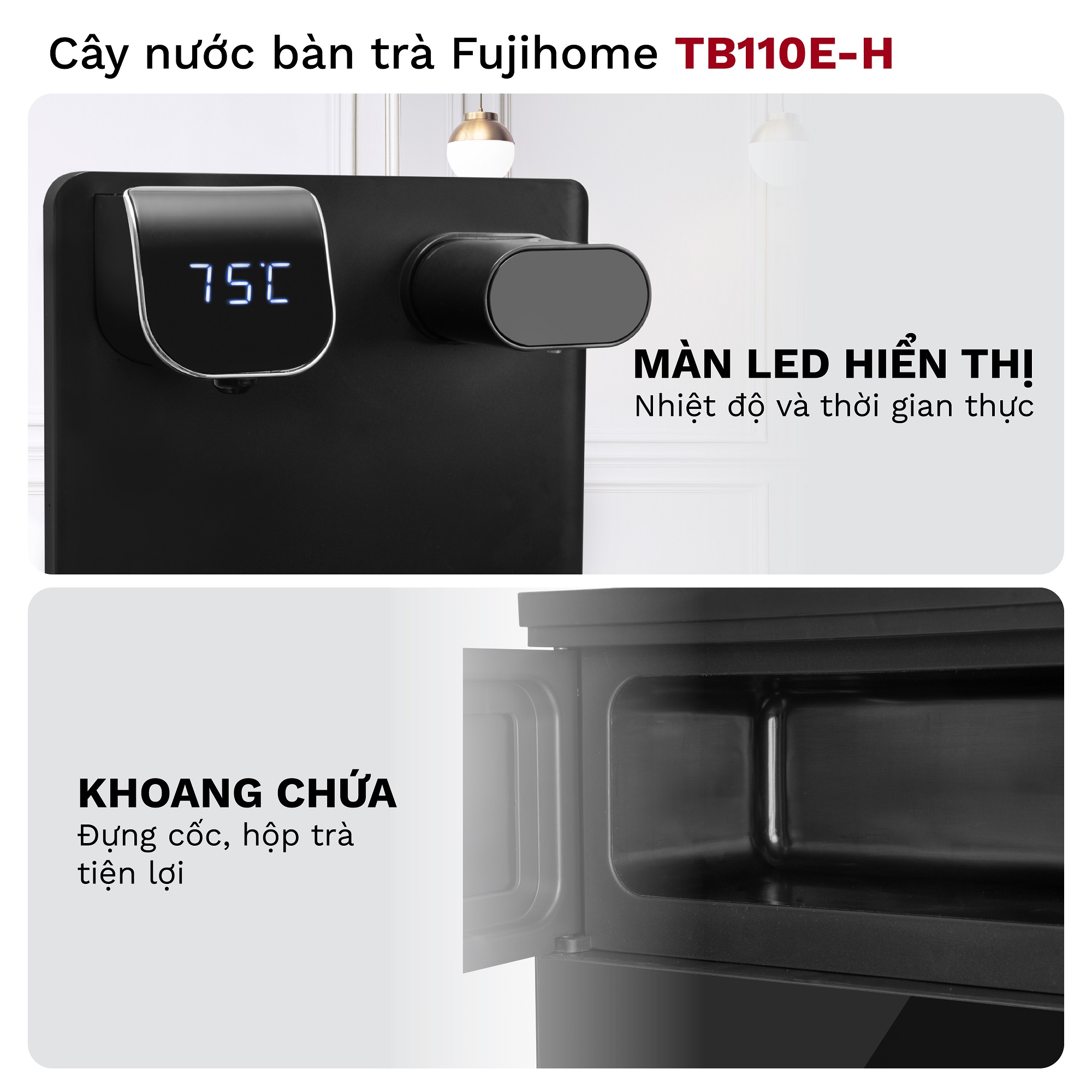 Mô tả Máy nước nóng bàn trà FUJIHOME TB110E-H Điều khiển từ xa - Cài đặt nhiệt độ sôi -Giữ ấm 50 độ 24 giờ - 5