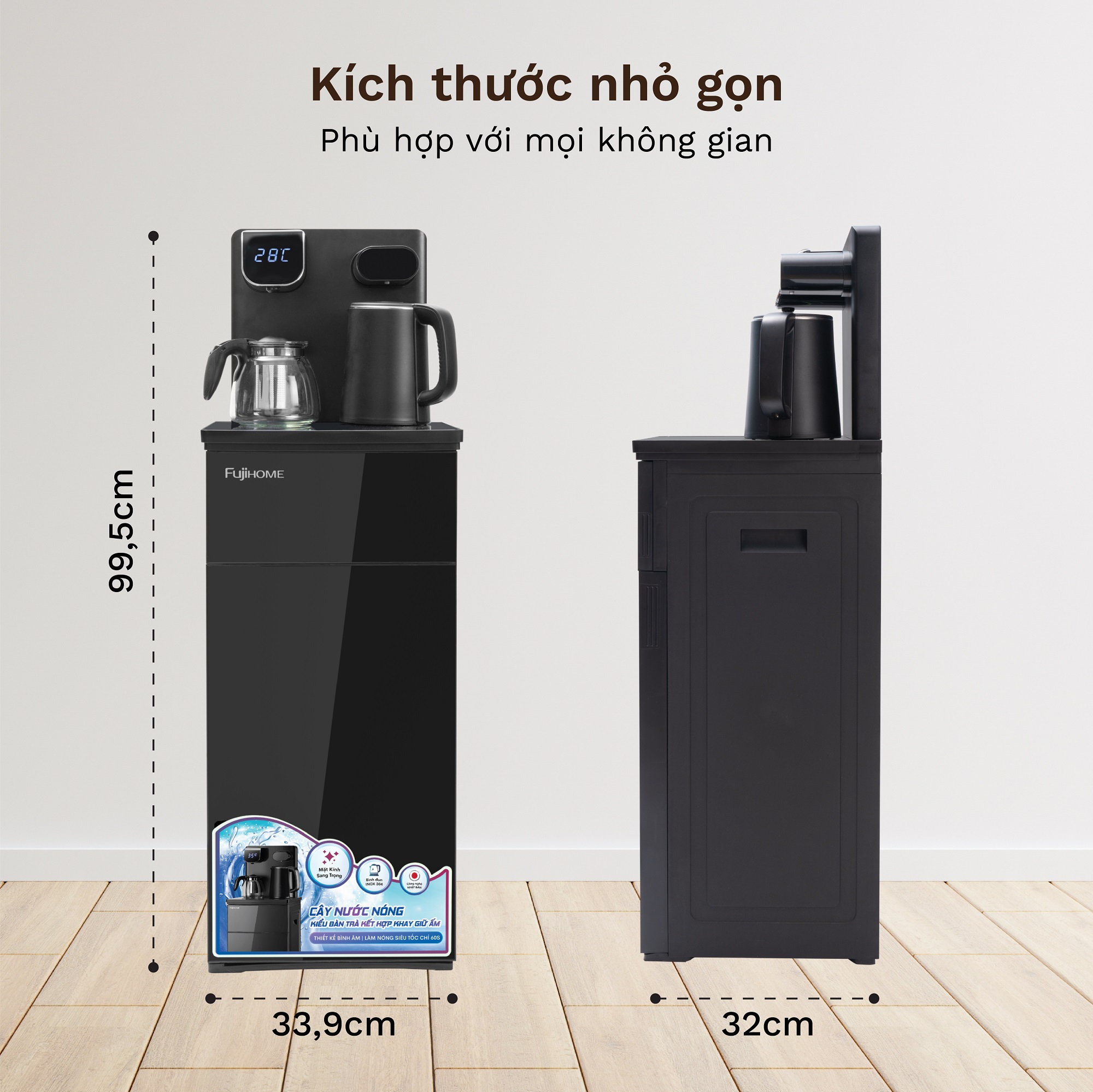 Mô tả Máy nước nóng bàn trà FUJIHOME TB110E-H Điều khiển từ xa - Cài đặt nhiệt độ sôi -Giữ ấm 50 độ 24 giờ - 7
