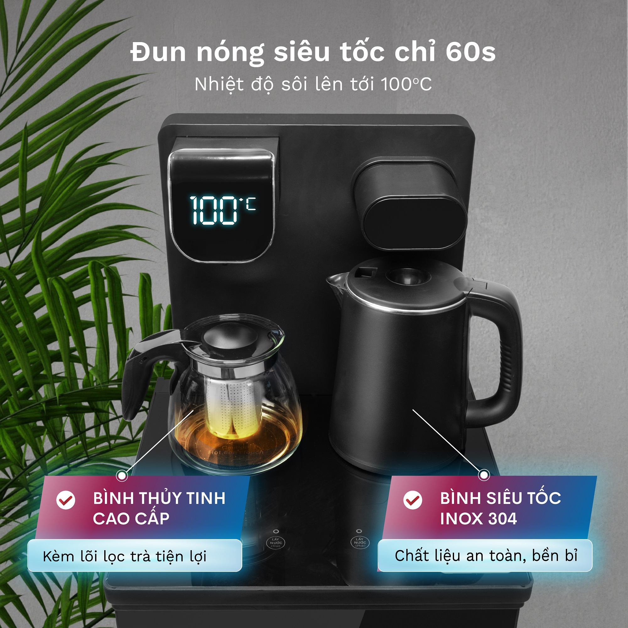 Mô tả Máy nước nóng bàn trà FUJIHOME TB110E-H Điều khiển từ xa - Cài đặt nhiệt độ sôi -Giữ ấm 50 độ 24 giờ - 9