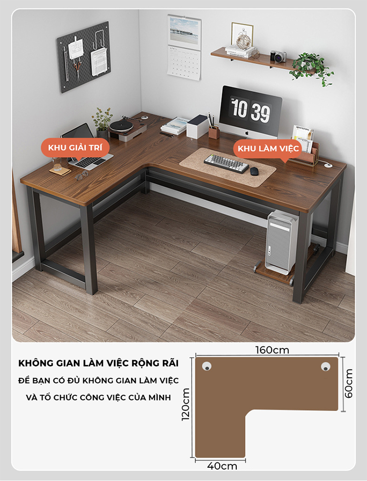 Mô tả Bàn làm việc bàn gaming chữ L mặt bàn dày 25mm khung thép chống ghỉ phủ sơn tĩnh điện thương hiệu IGA - Gm126 - 2
