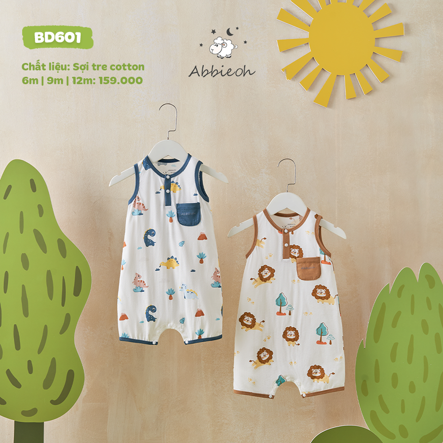 Mô tả Bộ bodysuit sát nách bé trai ABBIEOH in hình con vật cho bé 0-12 tháng BD601 BD762 - 2