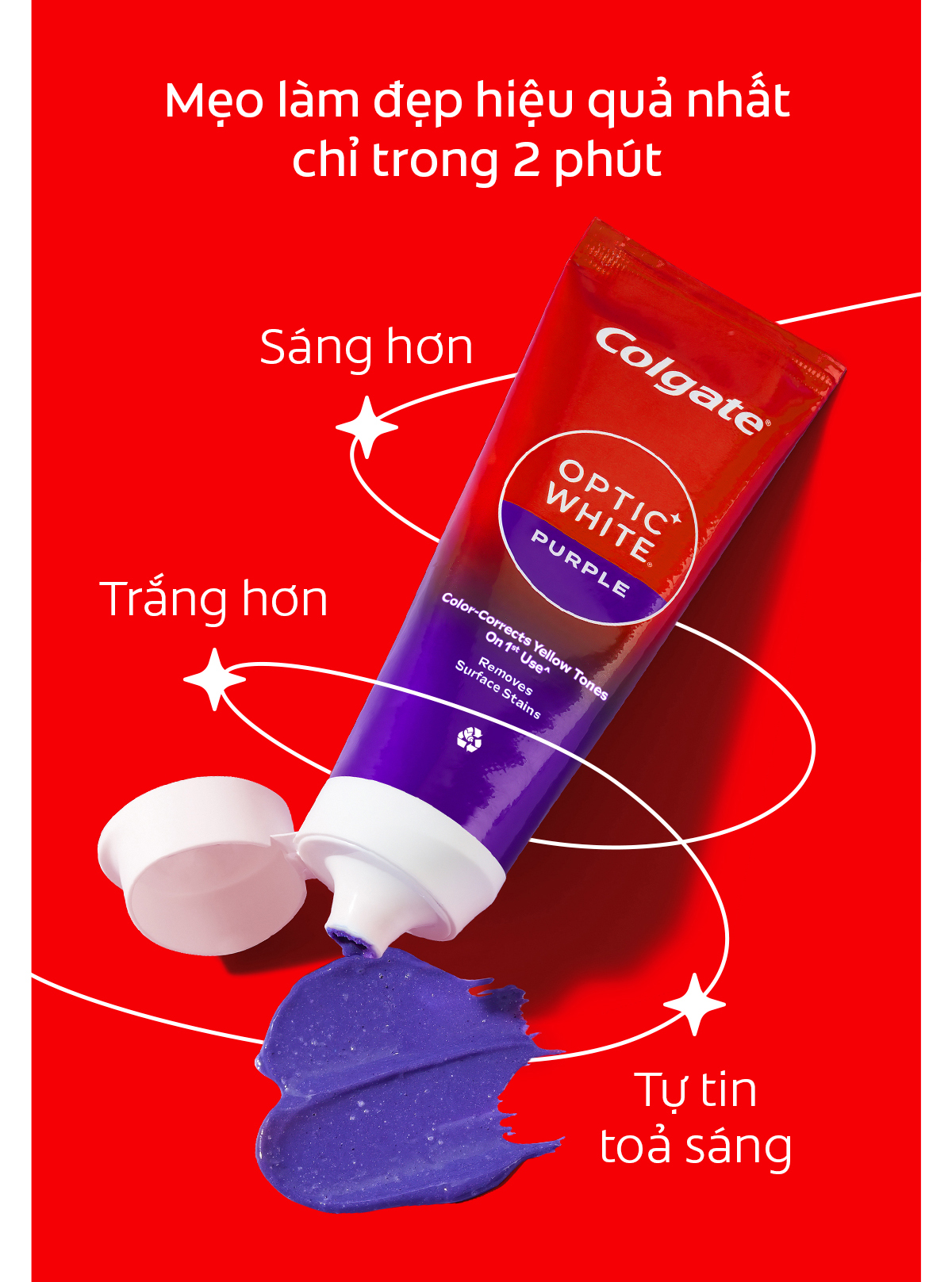 Mô tả Kem Đánh Răng Colgate trắng răng Optic White Purple 100g công nghệ sắc tím, trung hòa ố vàng tức thì - 5