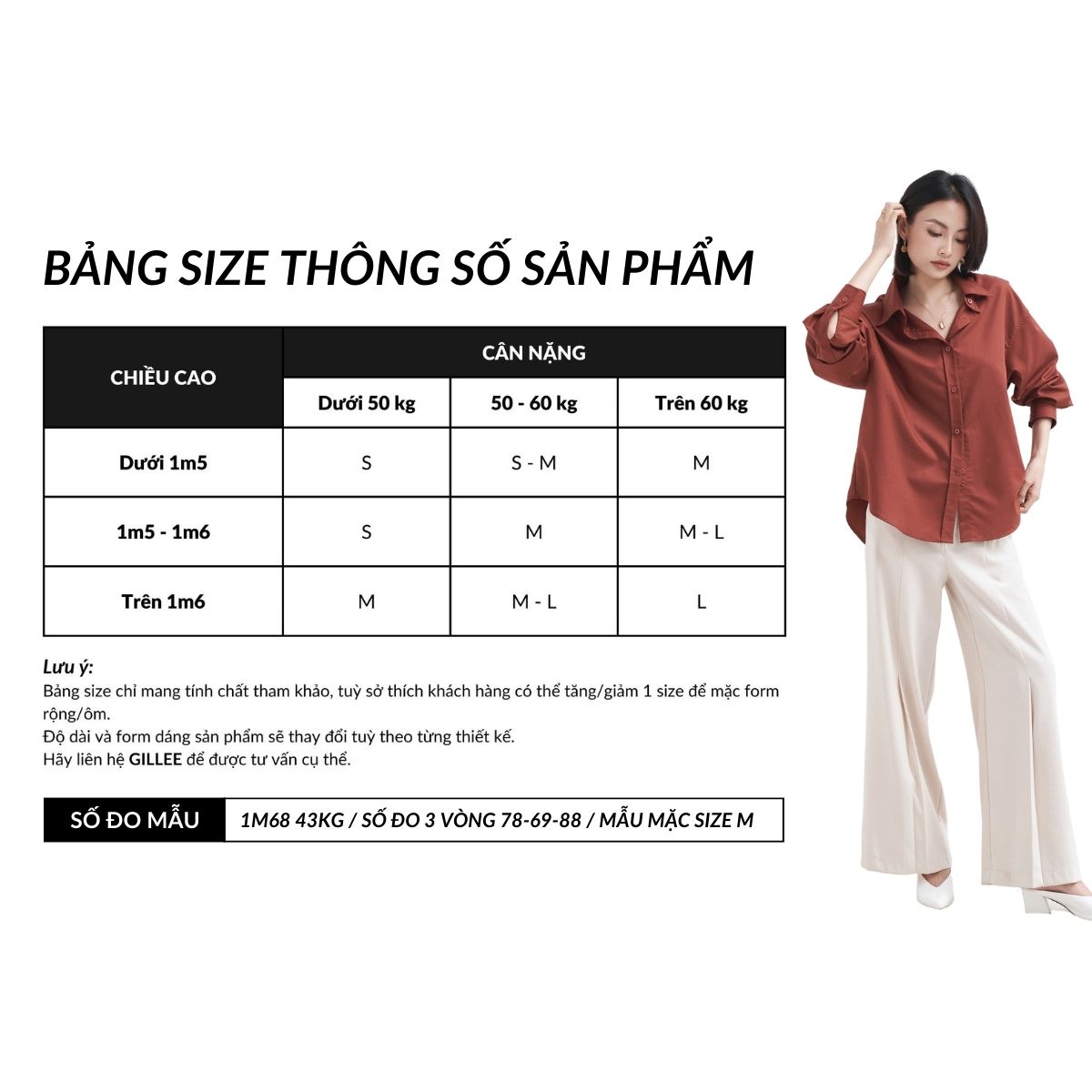 Mô tả Áo sơ mi nữ GILLEE dáng oversized, sơ mi trơn tay dài vải kate Mỹ màu đỏ gạch sang trọng quý phái FAS291 - 7