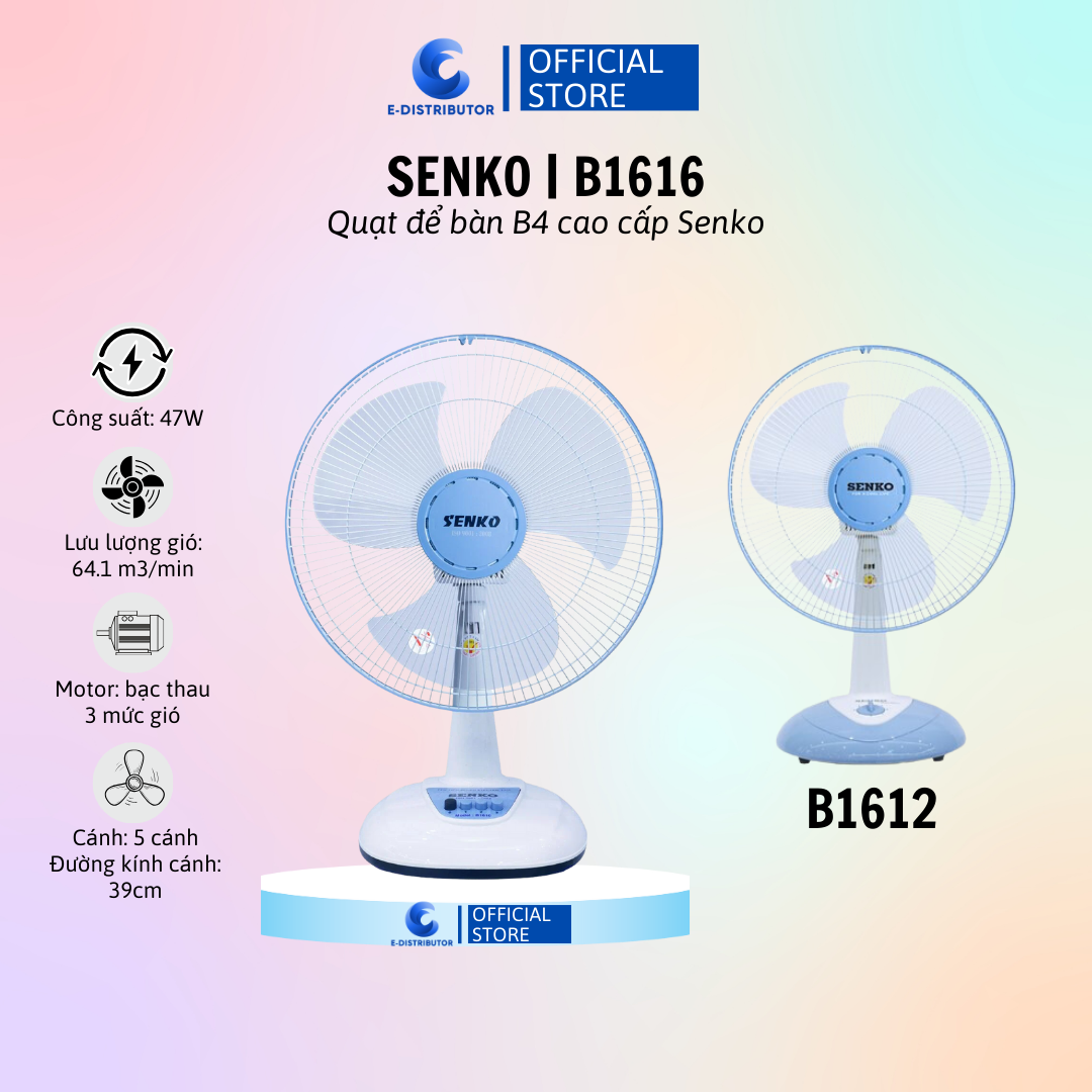 Mô tả Quạt bàn B4 Senko B1612/B1616 - Giao màu ngẫu nhiên - Hàng Chính Hãng - 1