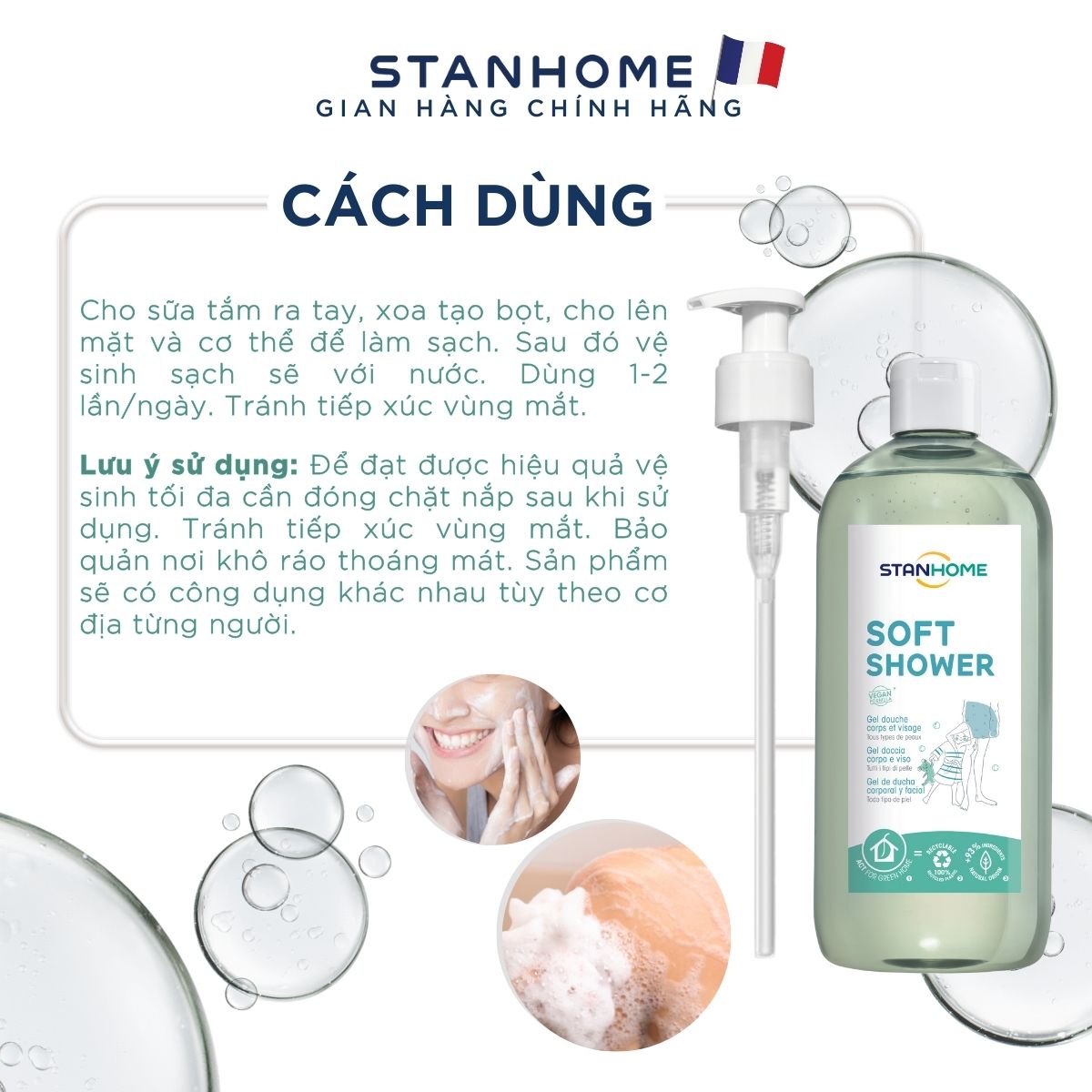 Mô tả Combo sữa tắm, rửa mặt và kem dưỡng ẩm phục hồi viêm da cơ địa, chàm vảy nến, bong tróc Stanhome Soft Shower-Sos Cica - 9