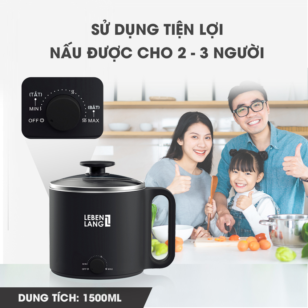 Mô tả Nồi lẩu điện mini đa năng Lebenlang LBEC0808 1500ml, bảo hành 2 năm - hàng chính hãng - 3