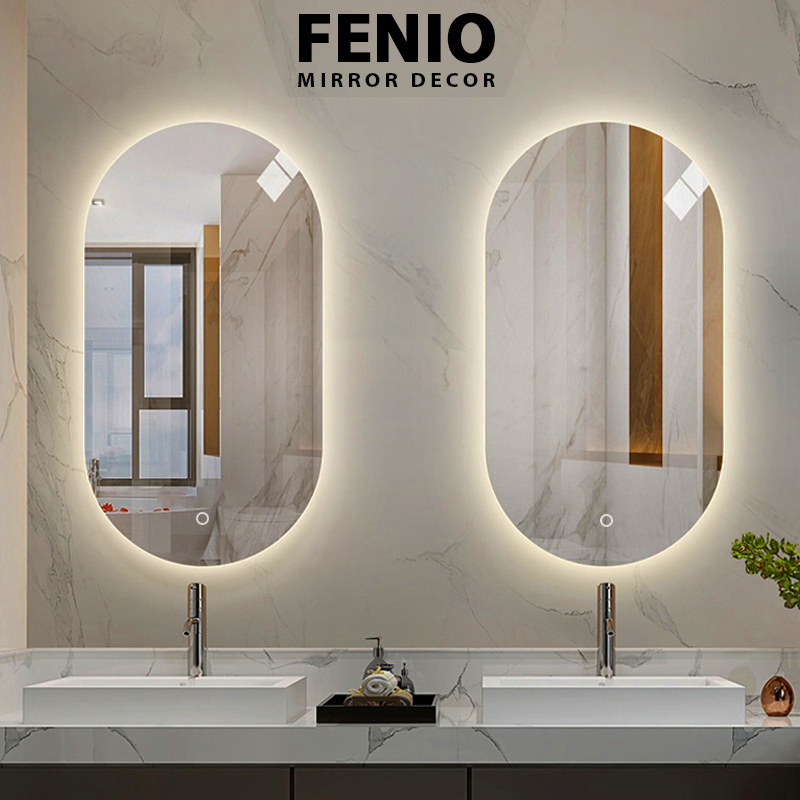 Mô tả Gương đèn led cảm ứng FENIO hình oval bầu dục led ánh sáng trắng vàng 3 màu - 1