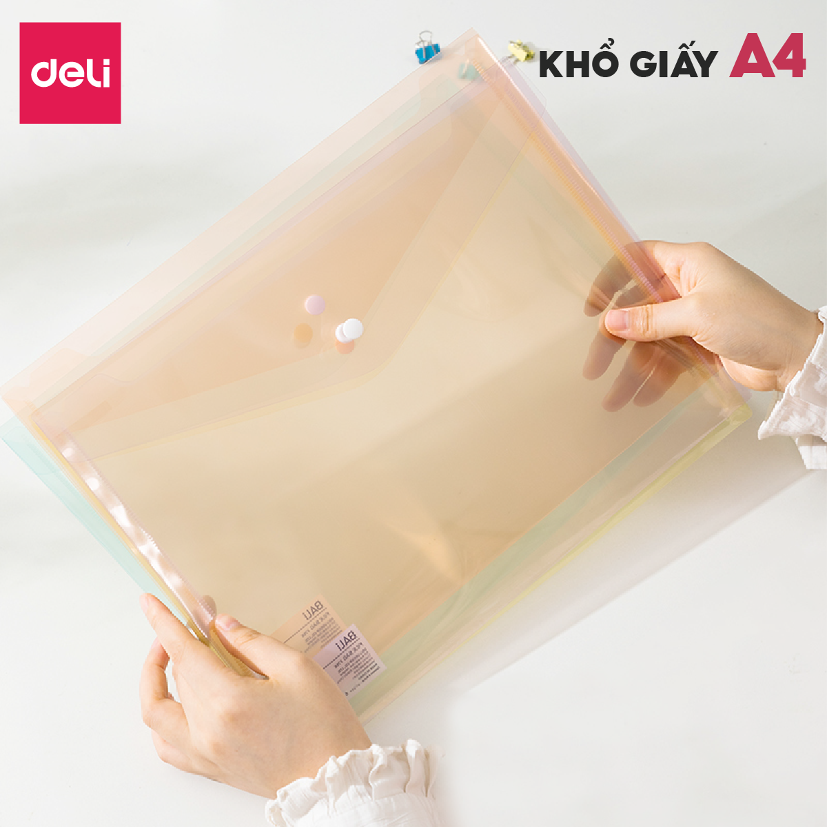 Túi đựng tài liệu Clear bag A4 Deli trong suốt nhiều màu, bìa đựng tài ...