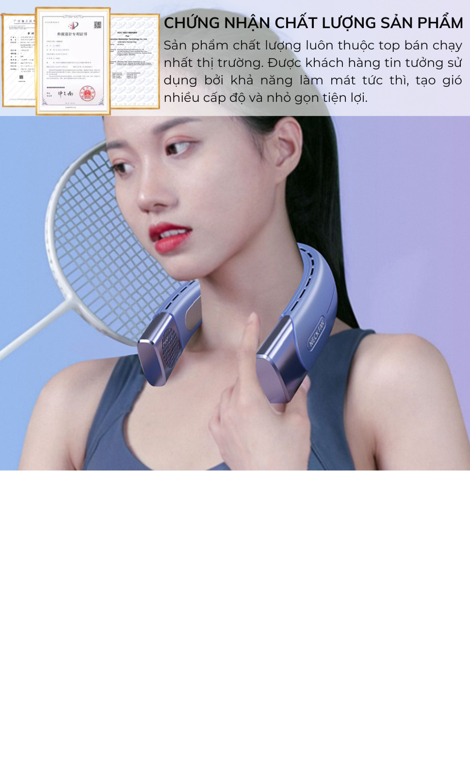 Mô tả Quạt Đeo Cổ Làm Mát HOKU 5 Cấp Độ Gió Làm Mát Nhanh Không Gây Tiếng Ồn, Thời Gian Sử Dụng Lên Tới 10H QDC02 - 1