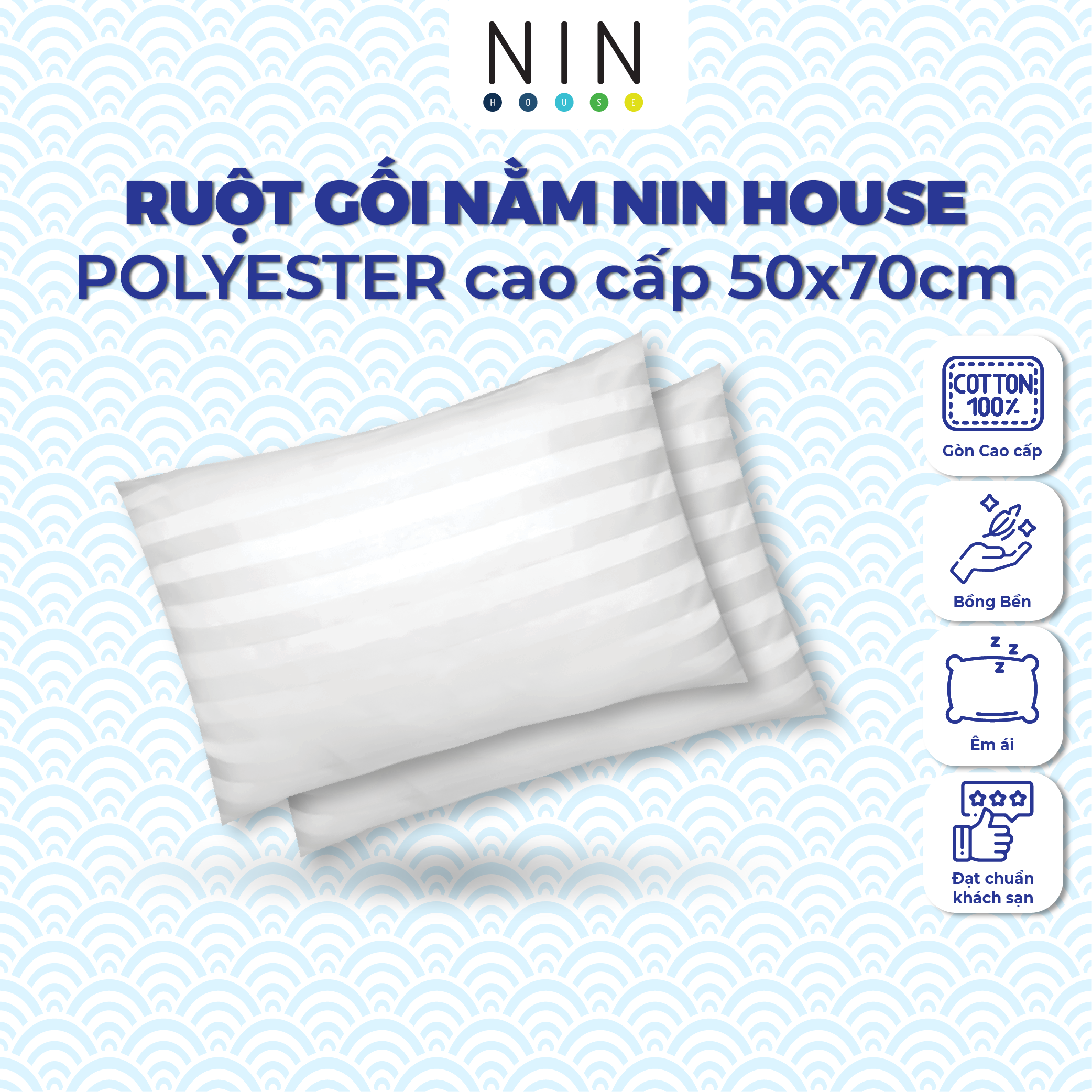 Mô tả Ruột gối nằm gòn NIN House kích thước 40x60cm, 50x70cm, thích hợp cho những người thích nằm mềm - 1