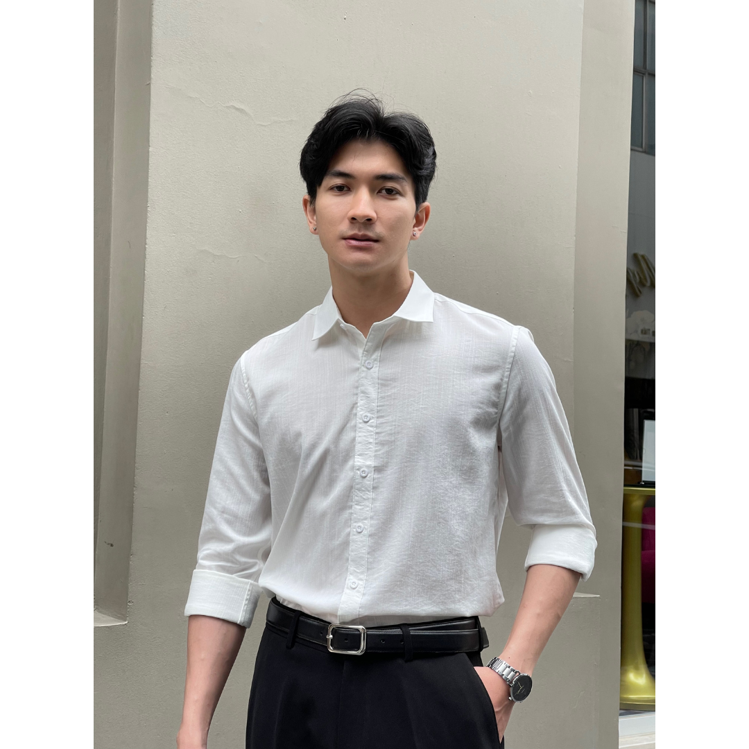 Mô tả Áo sơ mi nam dài tay cổ bẻ đũi xước 360 Boutique áo công sở đẹp đi học đi làm màu trắng đen trơn form rộng - STDOL429 - 4