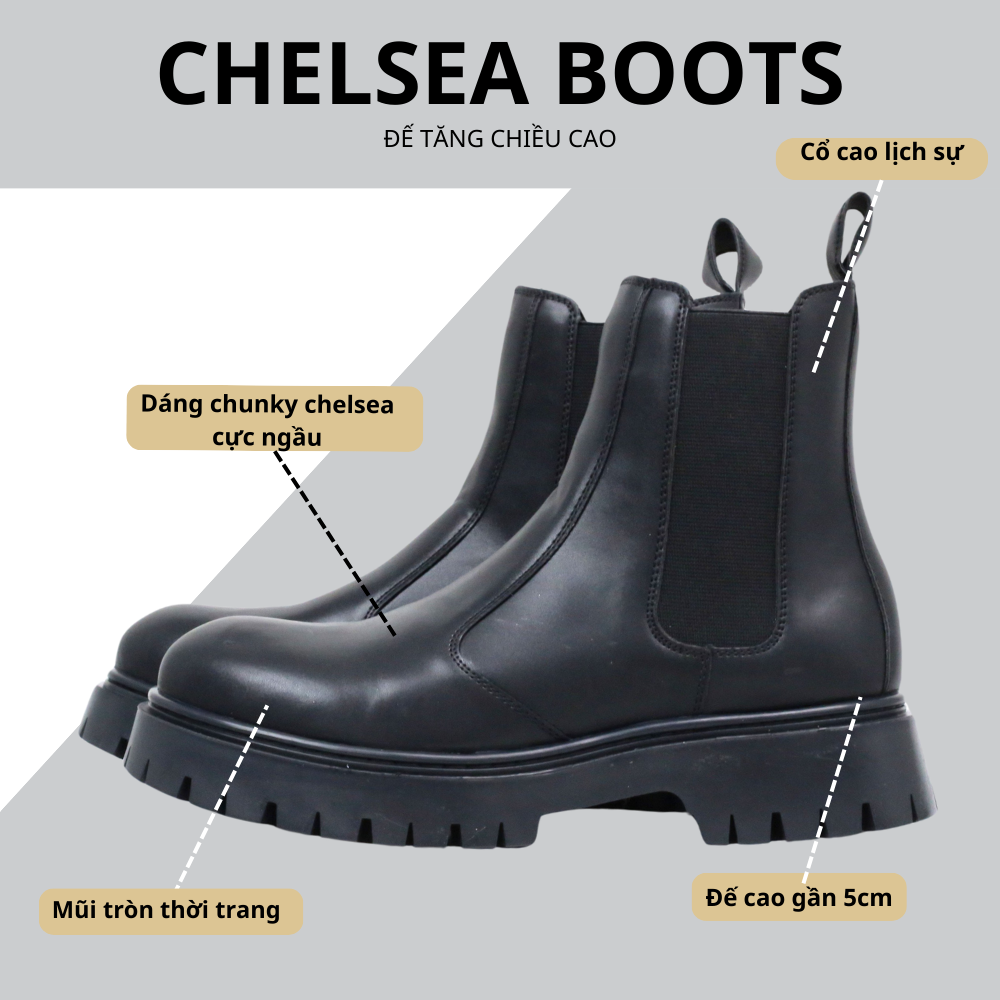 Mô tả Giày chelsea da lì INICHI G1113 đế chunky tăng chiều cao, có may đế - 2