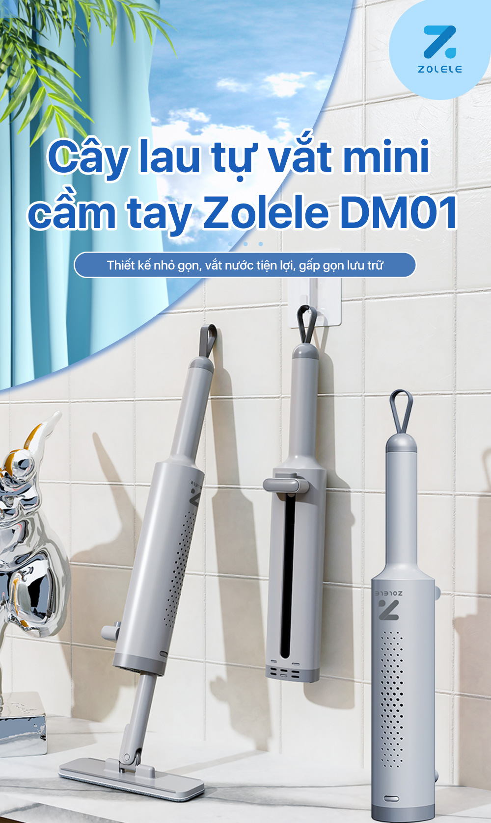 Mô tả Cây lau mini tự vắt ZOLELE DM01 lau kính, lau bàn nhỏ gọn cầm tay tháo rời tiện lợi ( Màu Hồng ) - 1