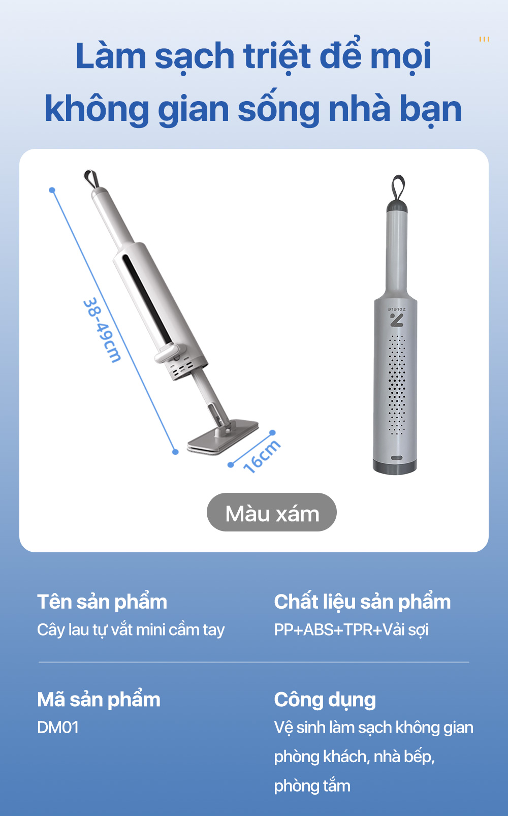 Mô tả Cây lau mini tự vắt ZOLELE DM01 lau kính, lau bàn nhỏ gọn cầm tay tháo rời tiện lợi ( Màu Hồng ) - 11