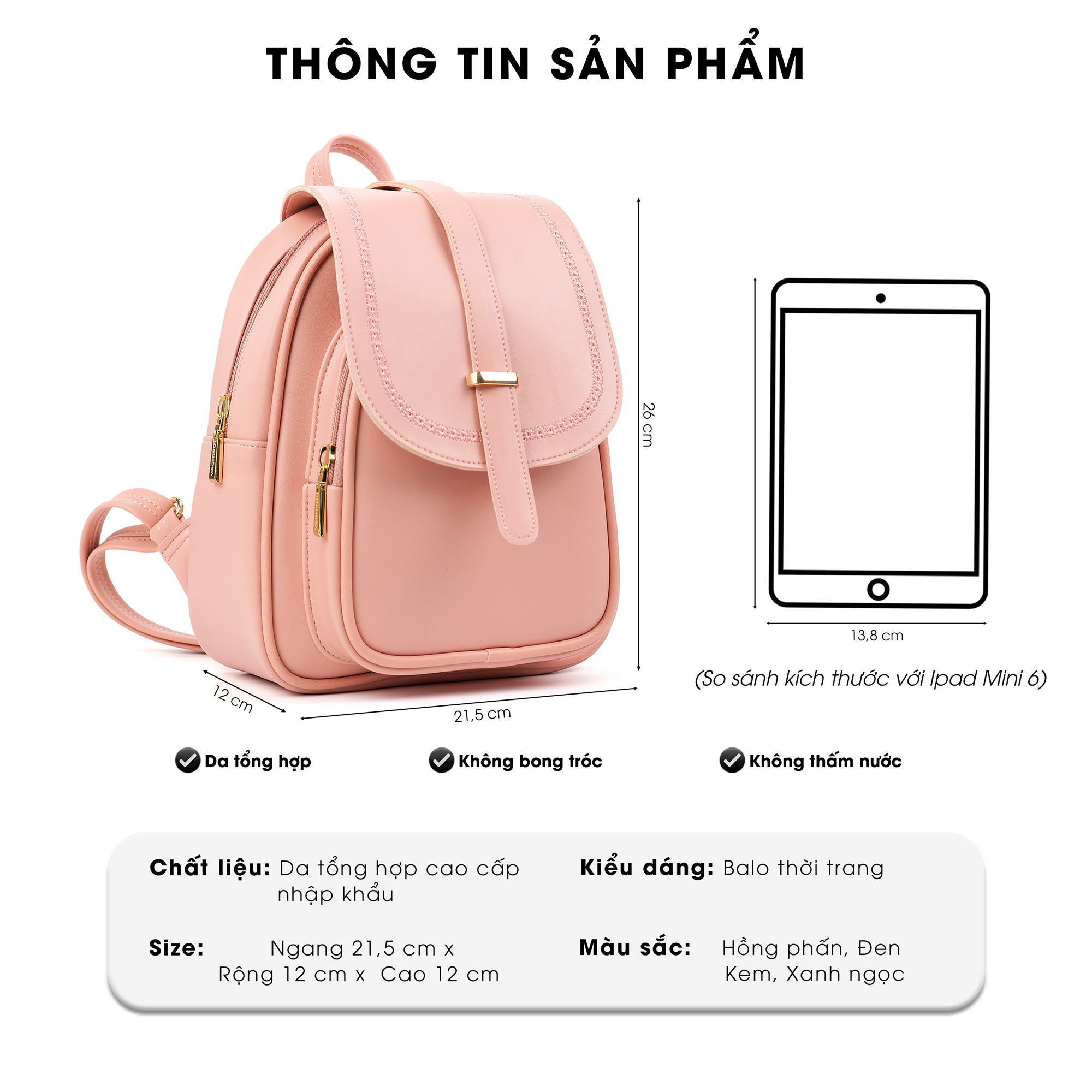 Mô tả Balo da nữ thời trang dễ thương cao cấp VACHINO-BG018 - 2