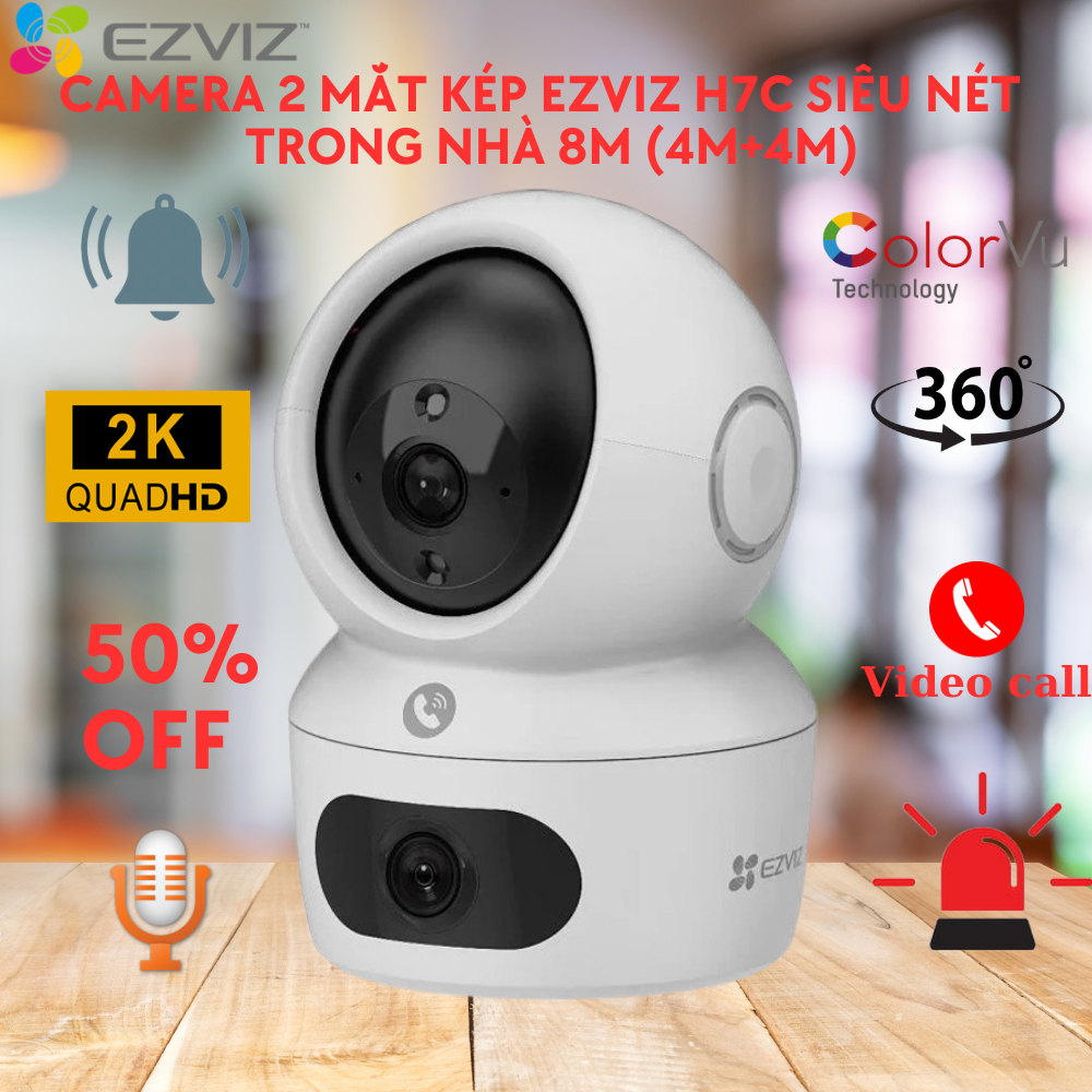 Mô tả Camera wifi 2 mắt kép trong nhà ezviz H7C 8M cực nét 2k + gọi video call xoay 360 độ - 1