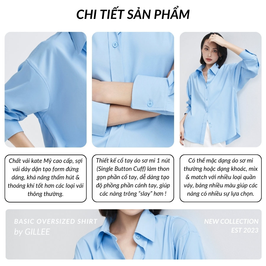 Áo sơ mi nữ GILLEE dáng oversized