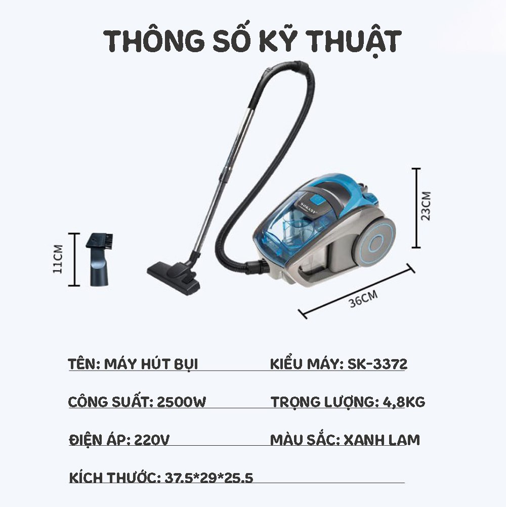 Mô tả Máy hút bụi gia đình công suất lớn 2500W SOKANY SK-3372, lực hút mạnh giảm tiếng ồn - 2