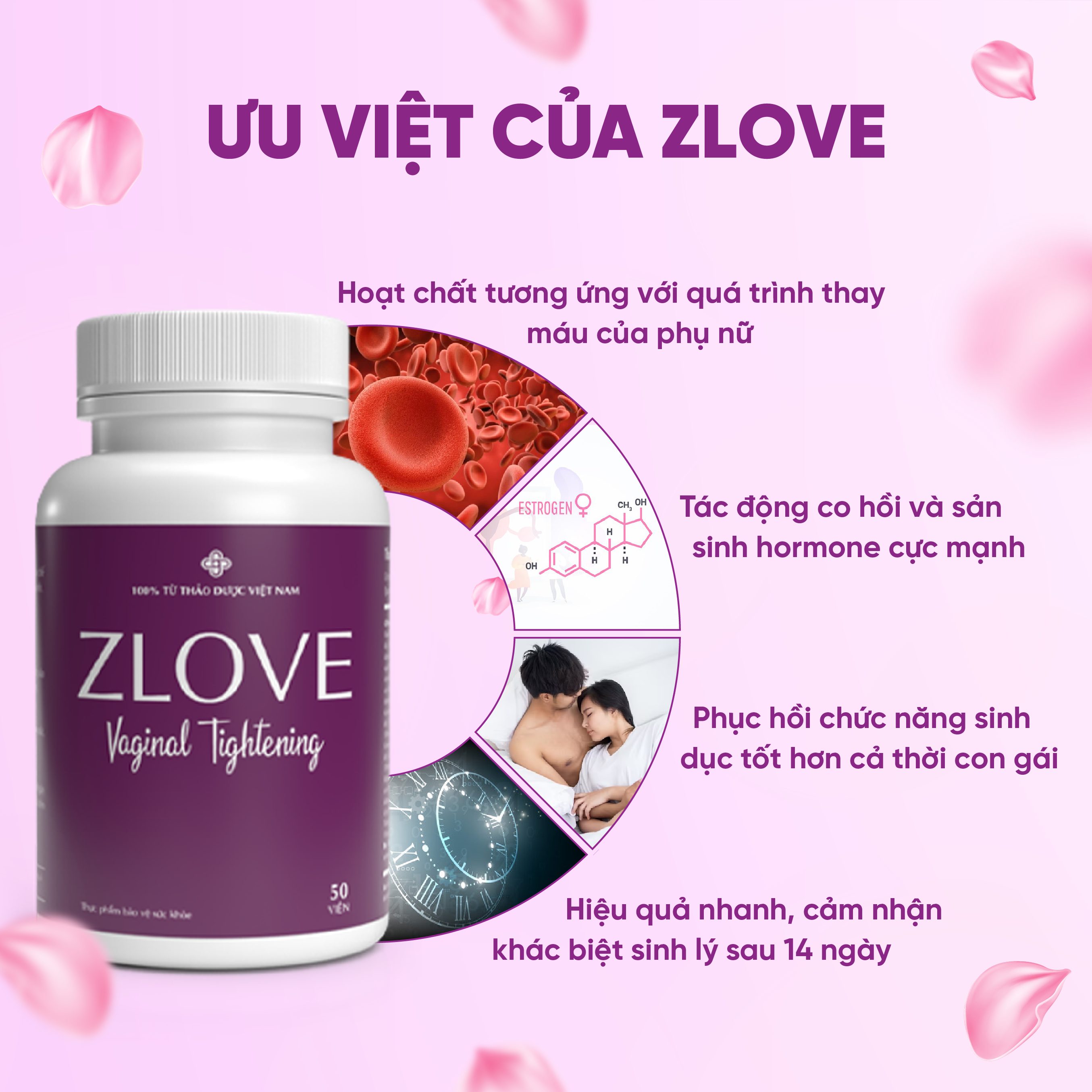Mô tả Viên uống nội tiết tố nữ Zlove se khít và làm hồng vùng kín, giảm khô hạn, nấm ngứa ( Hộp 50 viên) - 6