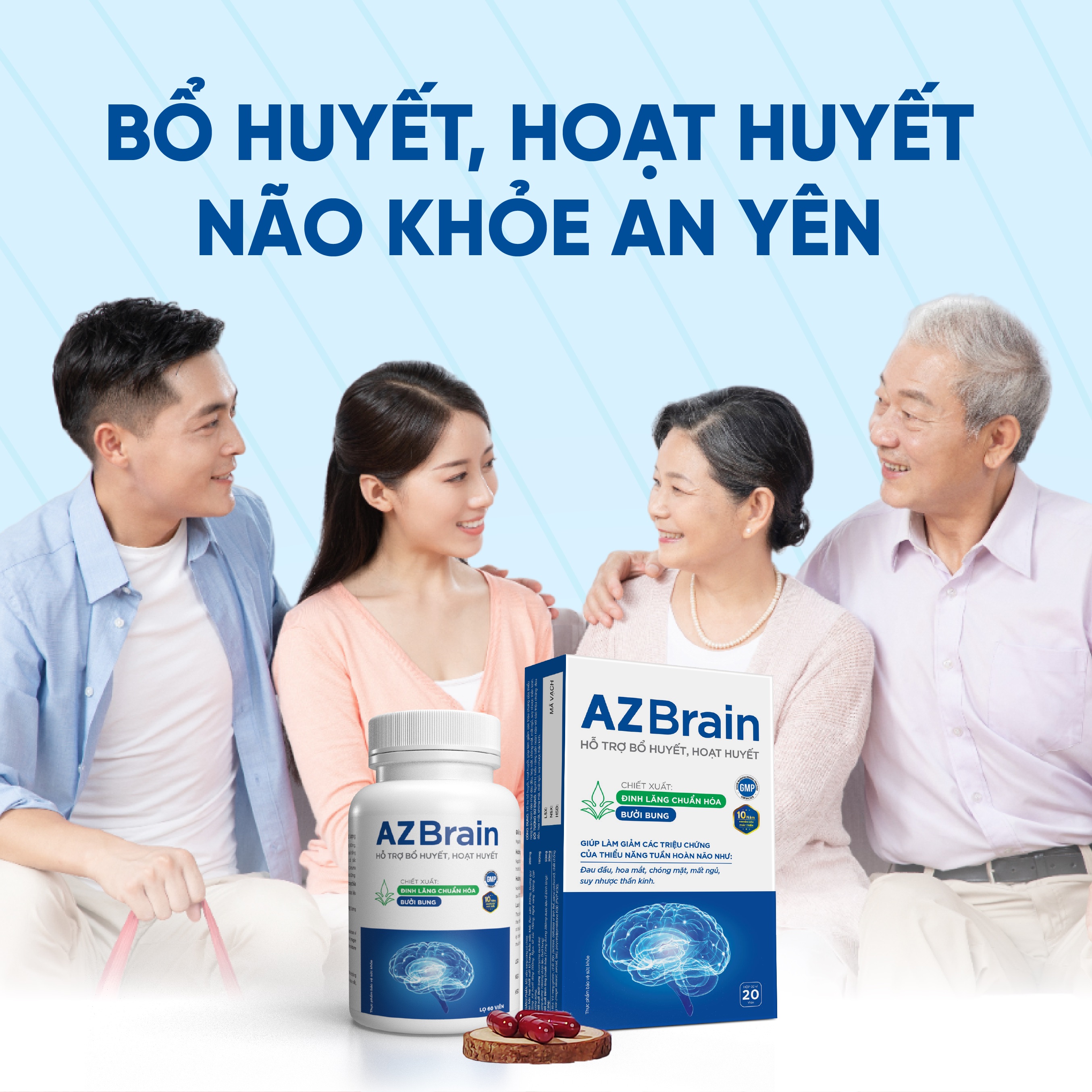 Mô tả AZBR60 - Viên uống bổ não AZBrain hoạt huyết, hết chóng mặt đau đầu, mất ngủ, tăng tuần hoàn máu(Hộp 60 viên)ZLOVE - 1