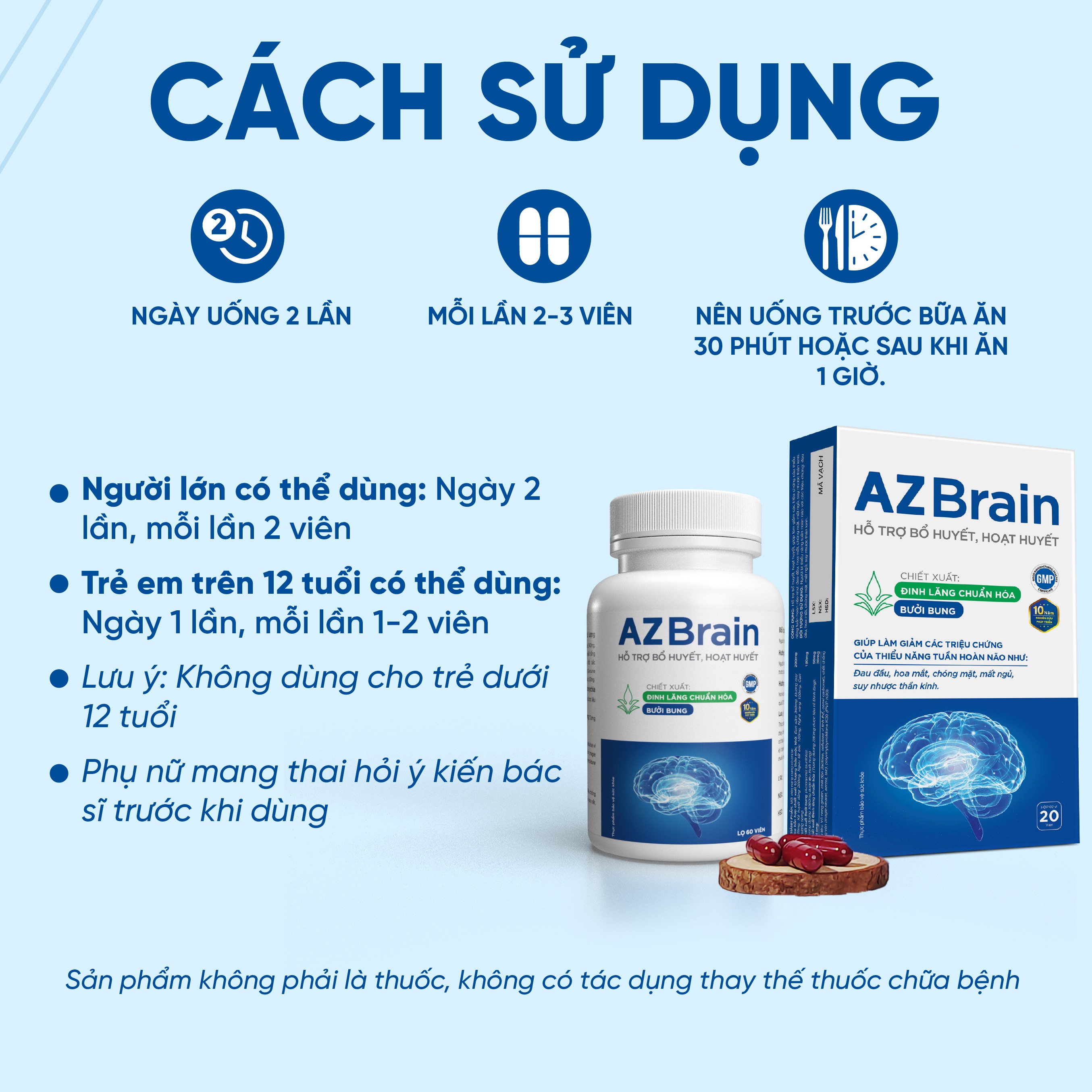 Mô tả AZBR60 - Viên uống bổ não AZBrain hoạt huyết, hết chóng mặt đau đầu, mất ngủ, tăng tuần hoàn máu(Hộp 60 viên)ZLOVE - 5