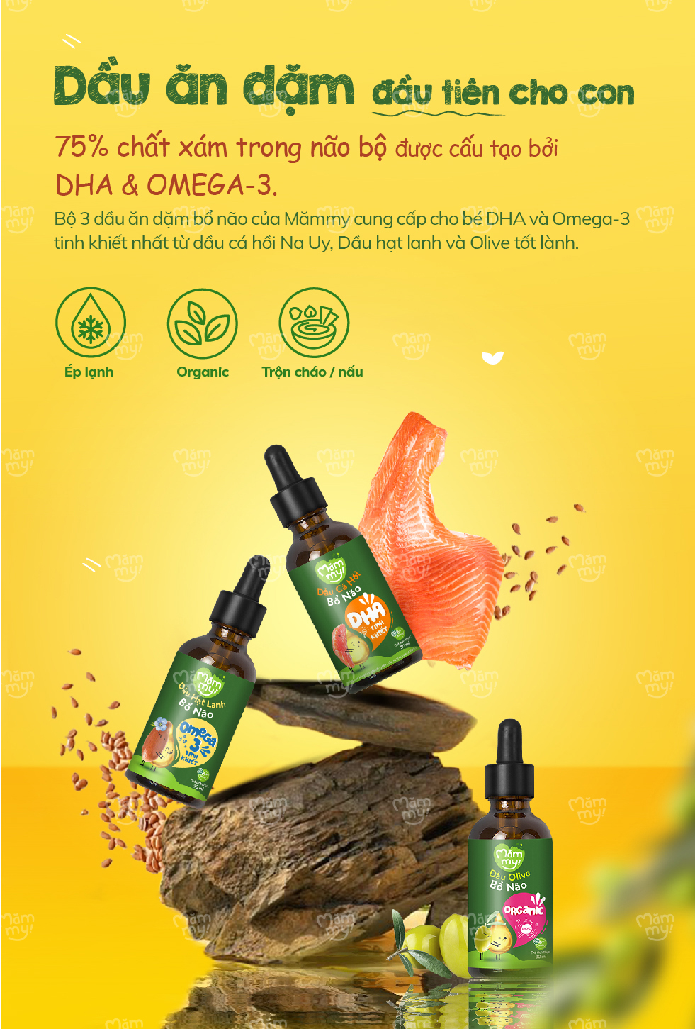 Mô tả Combo 3 dầu ăn dặm bổ não 30ml Mămmy, dầu Olive, dầu cá hồi, dầu hạt lanh bổ não cho bé 6 tháng - 3
