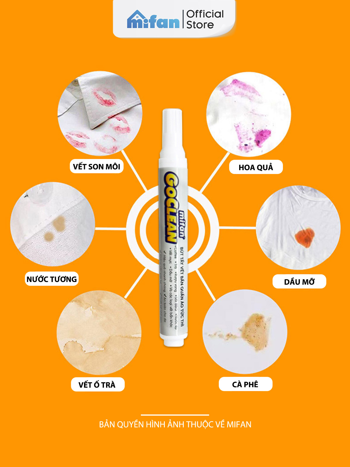 Mô tả Bút Tẩy Vết Bẩn Quần Áo Tức Thì Mifan GOCLEAN 10ml - Không cần giặt, làm sạch nhanh, tiện lợi, an toàn cho mọi loại vải - 2