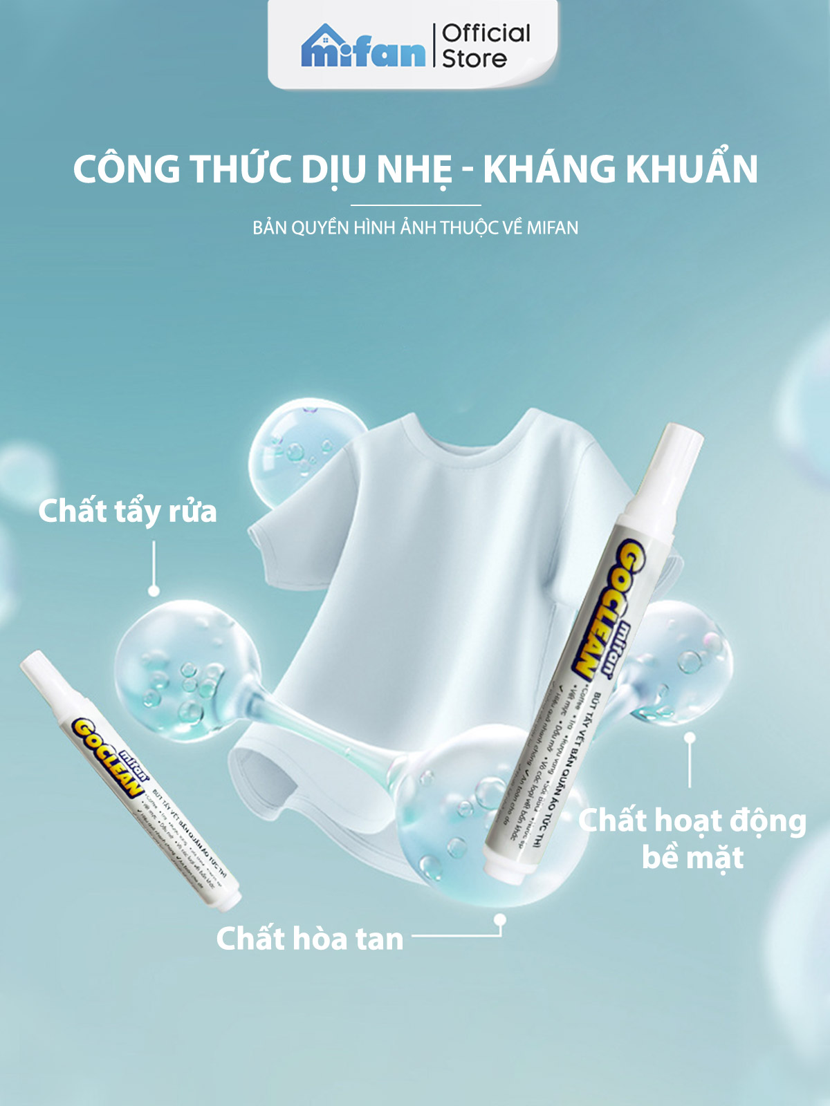 Mô tả Bút Tẩy Vết Bẩn Quần Áo Tức Thì Mifan GOCLEAN 10ml - Không cần giặt, làm sạch nhanh, tiện lợi, an toàn cho mọi loại vải - 5