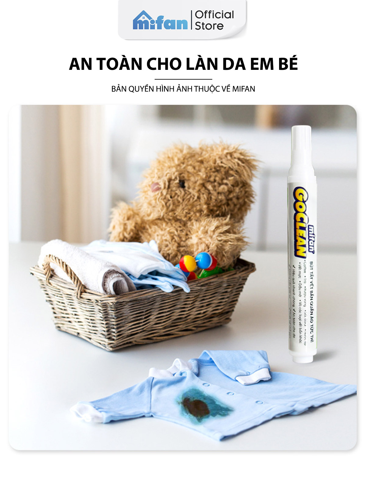 Mô tả Bút Tẩy Vết Bẩn Quần Áo Tức Thì Mifan GOCLEAN 10ml - Không cần giặt, làm sạch nhanh, tiện lợi, an toàn cho mọi loại vải - 6