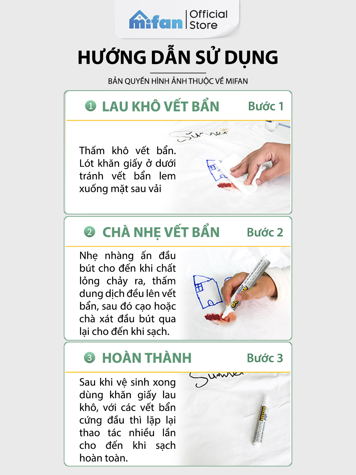 Mô tả Bút Tẩy Vết Bẩn Quần Áo Tức Thì Mifan GOCLEAN 10ml - Không cần giặt, làm sạch nhanh, tiện lợi, an toàn cho mọi loại vải - 9