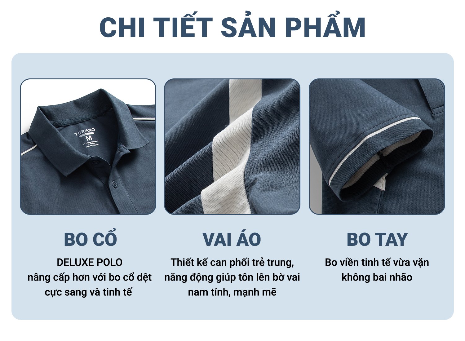 Mô tả Áo polo nam TORANO, ngắn tay, form chuẩn, can phối logo thêu ngực FSTP002 - 2