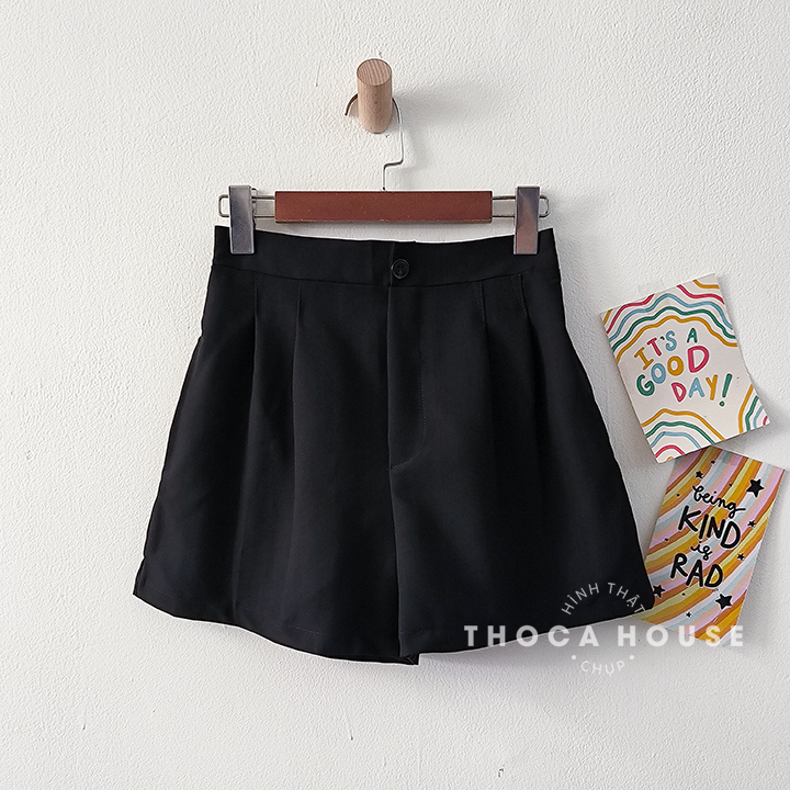 Mô tả Quần short nữ lưng thun chất đũi ống rộng trơn đen, trắng THOCA HOUSE quần ngắn freesize dáng Hàn - 3